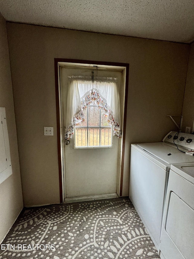 laundry room featuring light carpet, laundry area, and washer and dryer