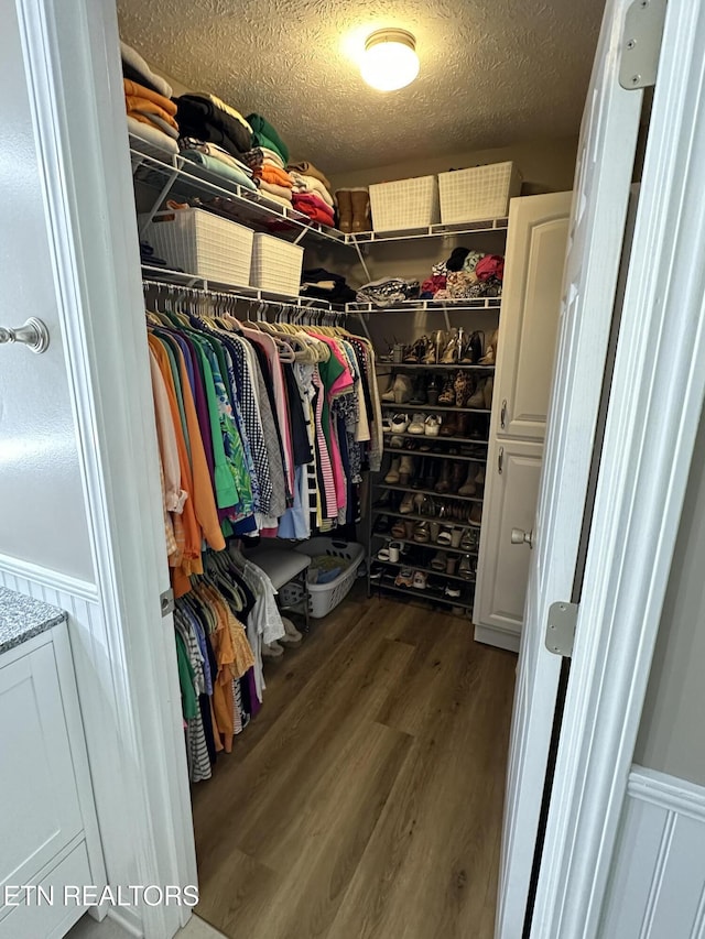 spacious closet with wood finished floors