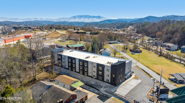 bird's eye view with a mountain view