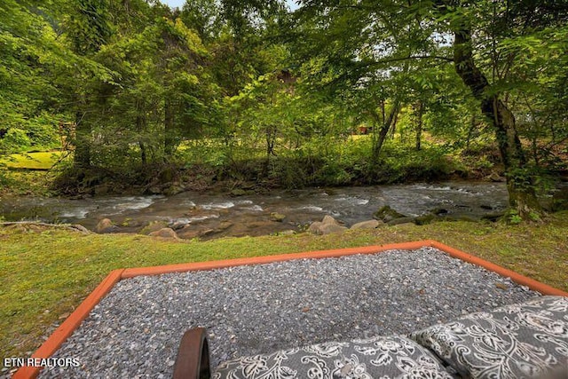 view of yard with a view of trees