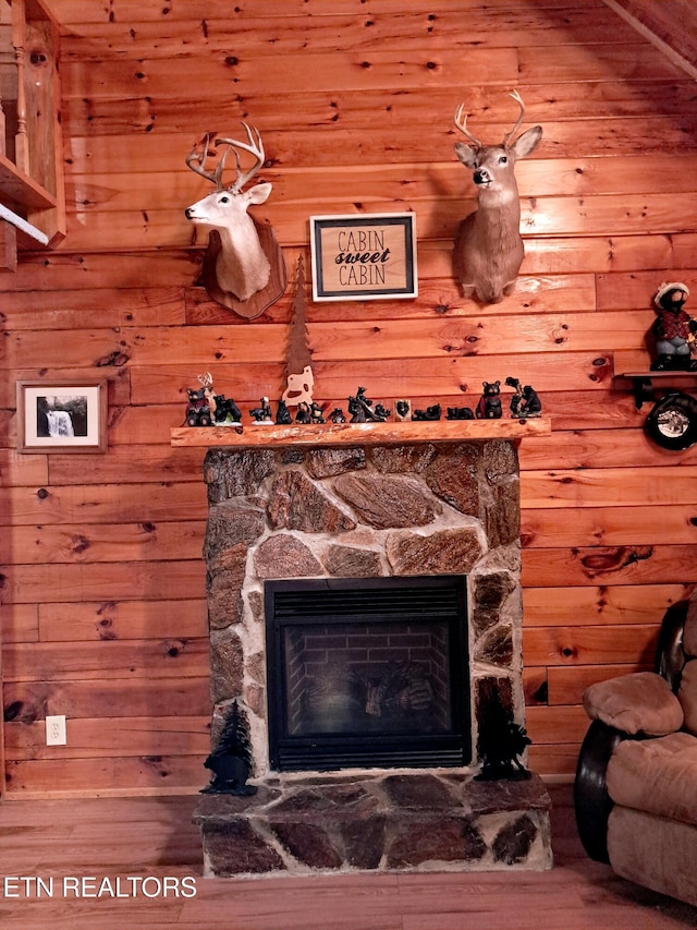 room details featuring a fireplace