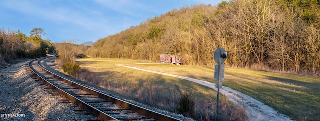 view of property's community with a wooded view