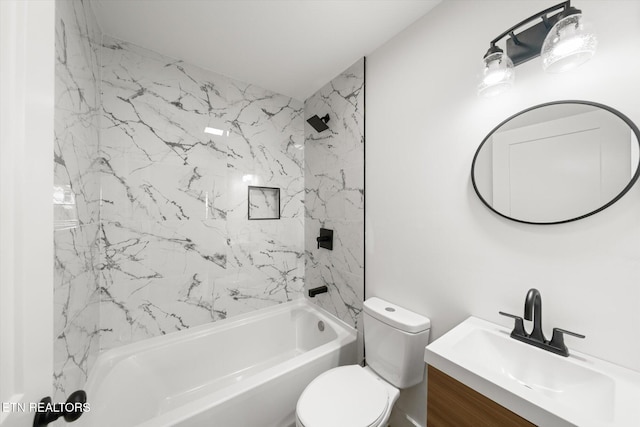 full bath featuring washtub / shower combination, vanity, and toilet