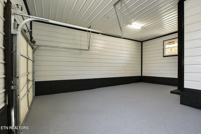 garage with metal wall