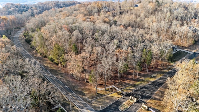 birds eye view of property featuring a view of trees