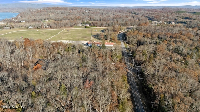 birds eye view of property featuring a forest view