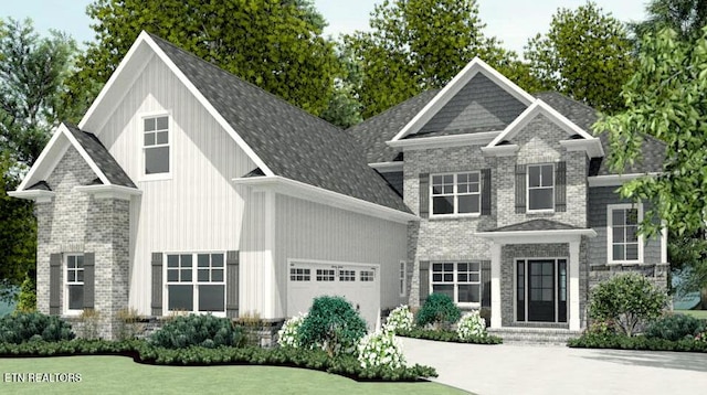 view of front of house featuring a garage, concrete driveway, and brick siding