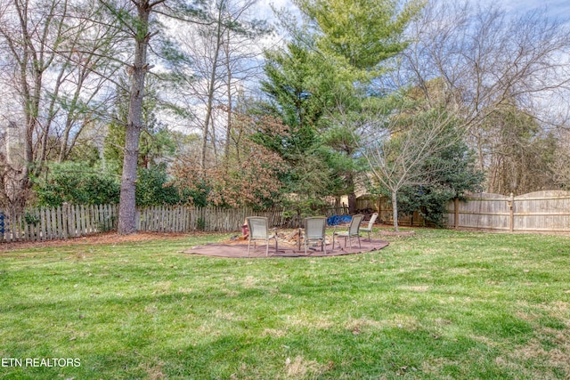 view of yard with a fenced backyard and a patio