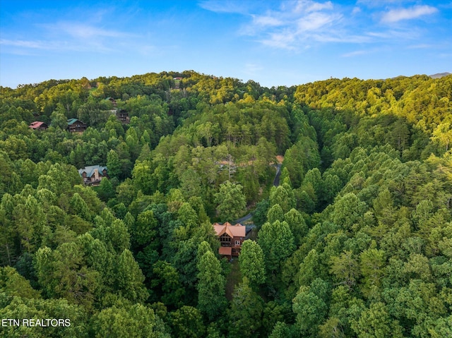 bird's eye view featuring a forest view