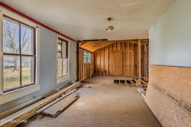 spare room featuring lofted ceiling