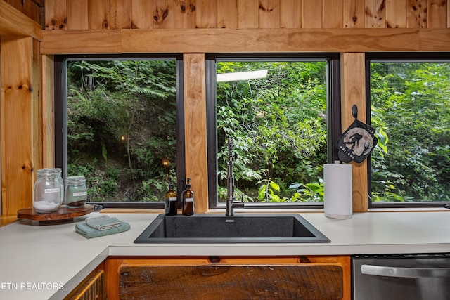 kitchen featuring dishwasher and light countertops