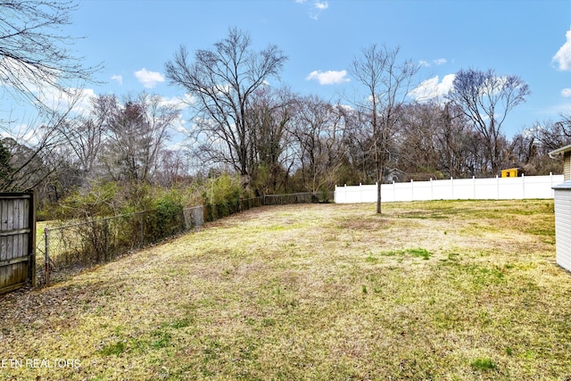 view of yard with a fenced backyard