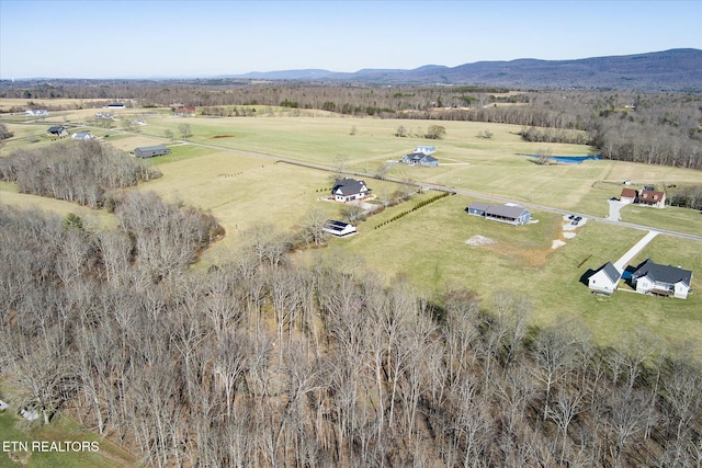 aerial view featuring a rural view and a mountain view