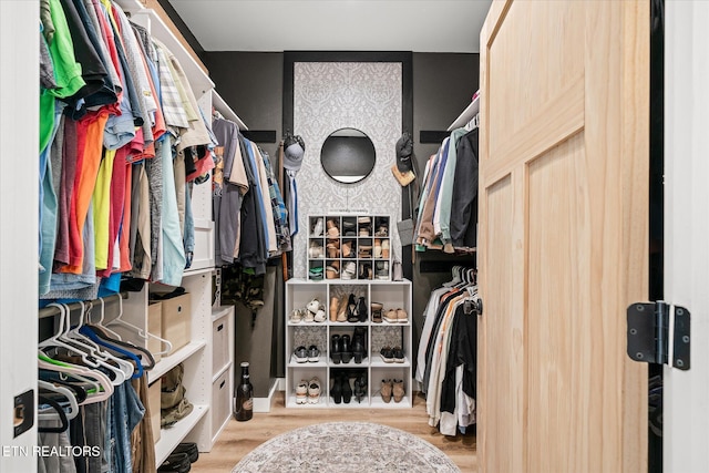 walk in closet featuring wood finished floors