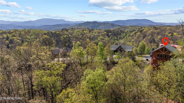 property view of mountains with a wooded view