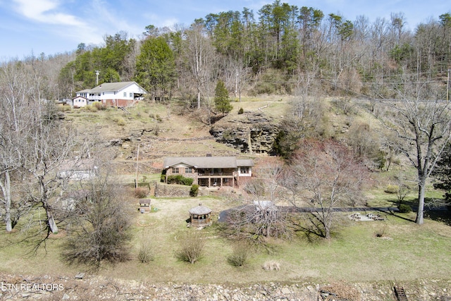 aerial view with a forest view