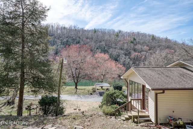 view of yard with a wooded view