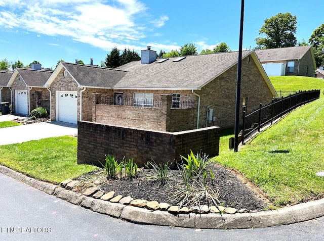 2442 Chastity Way, Knoxville, TN 37909 - view of front of property featuring an attached garage, brick siding, driveway, and a chimney