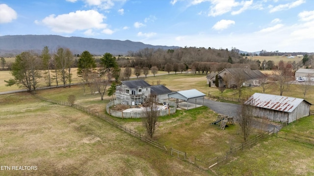 bird's eye view with a rural view and a mountain view