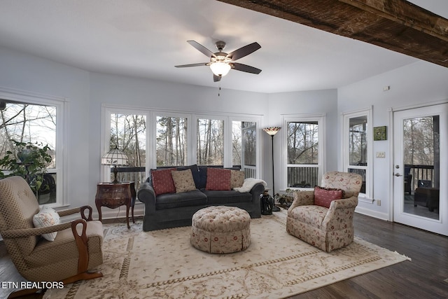 sunroom / solarium with ceiling fan