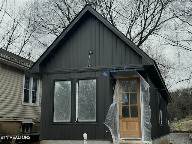 exterior space with board and batten siding