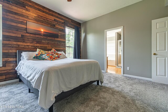 4404 Aylesbury Dr, Knoxville, TN 37918 - bedroom with carpet, baseboards, ensuite bath, and wooden walls