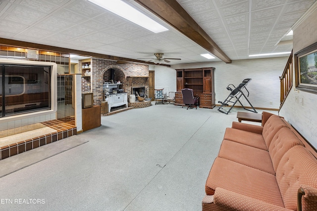 living area with a fireplace