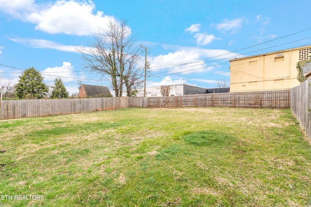 view of yard featuring a fenced backyard