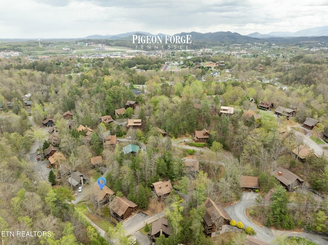 drone / aerial view featuring a mountain view