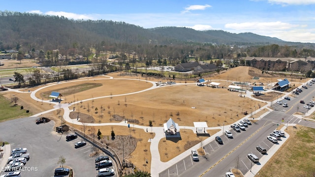 birds eye view of property featuring a mountain view