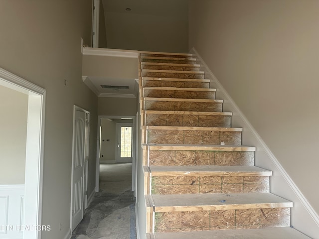 stairs with a high ceiling