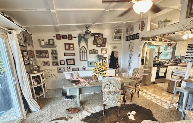 dining space featuring ceiling fan