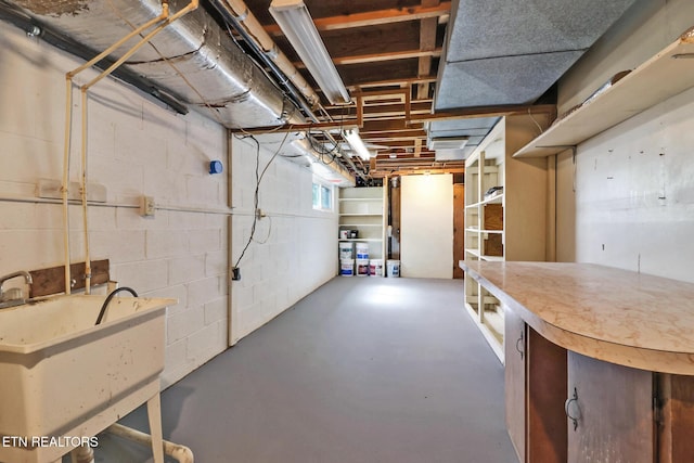 basement featuring a sink