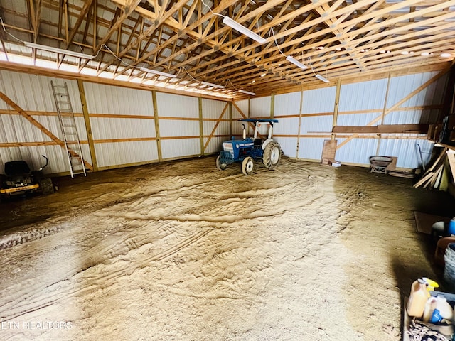 garage with metal wall