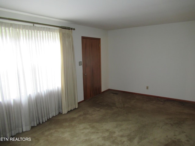 spare room featuring light carpet, baseboards, and a healthy amount of sunlight