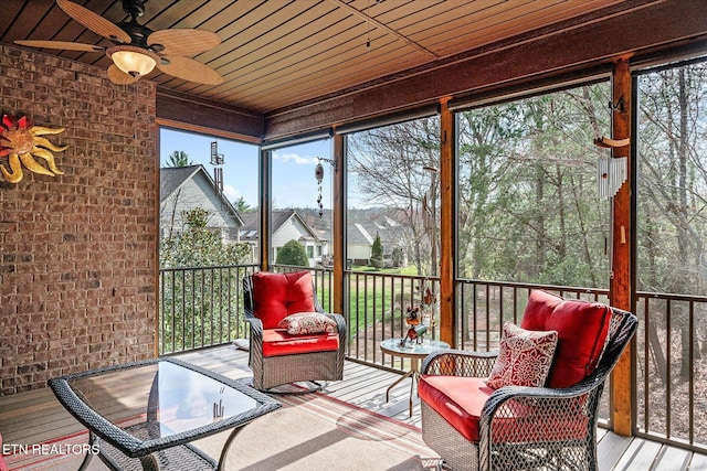12 Inwood Dr, Fairfield Glade, TN 38558 - sunroom / solarium featuring plenty of natural light, wooden ceiling, and a ceiling fan