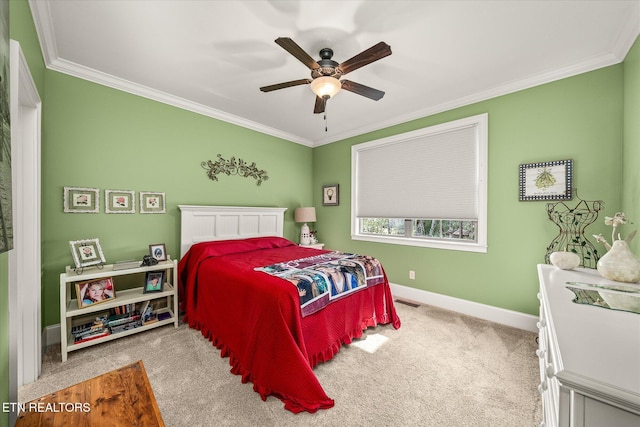 12 Inwood Dr, Fairfield Glade, TN 38558 - carpeted bedroom with visible vents, a ceiling fan, baseboards, and ornamental molding