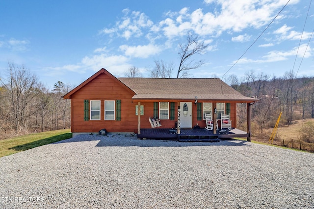 view of front of home featuring a porch and roof with shingles