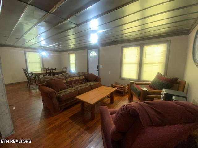 living area featuring a healthy amount of sunlight and wood finished floors