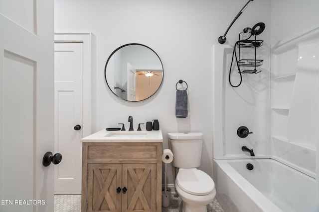 full bathroom featuring toilet, bathtub / shower combination, and vanity