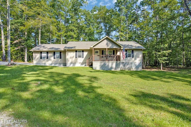 ranch-style house featuring a front yard and crawl space