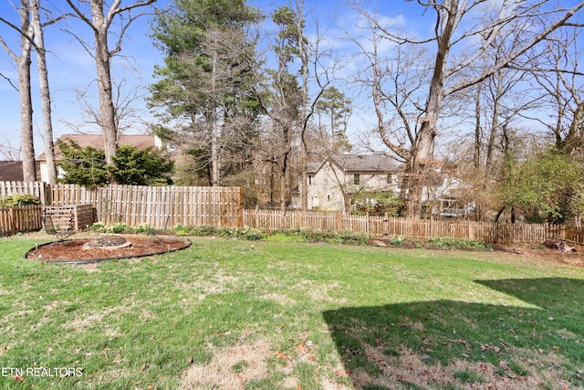 view of yard with a fenced backyard