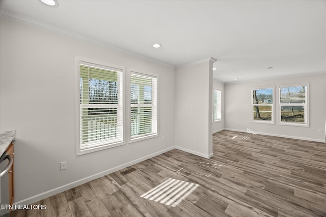 1600 Anna Maria Ln, Cookeville, TN 38501 - empty room with ornamental molding, wood finished floors, baseboards, and recessed lighting