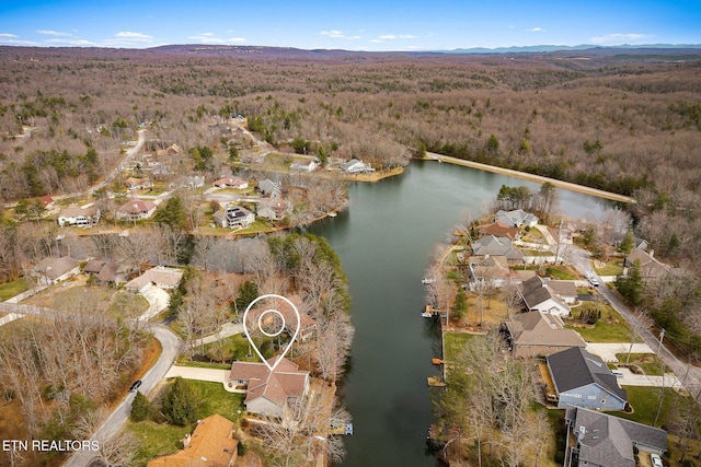 aerial view with a residential view and a water and mountain view