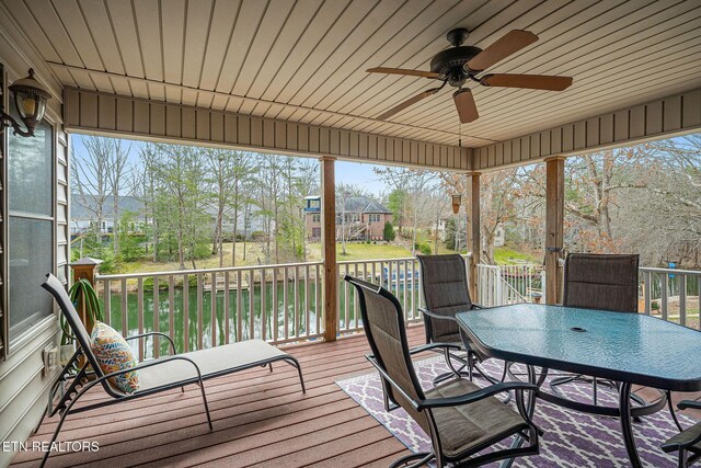 sunroom / solarium featuring plenty of natural light, wooden ceiling, and ceiling fan