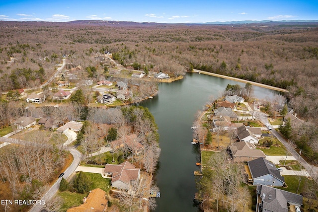 birds eye view of property with a residential view and a water and mountain view