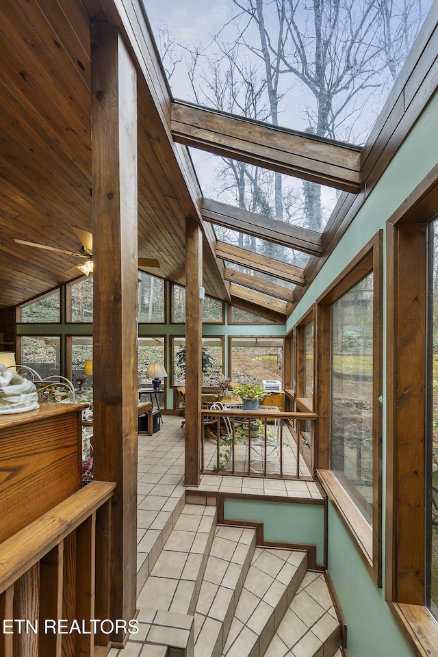 sunroom / solarium with lofted ceiling with skylight