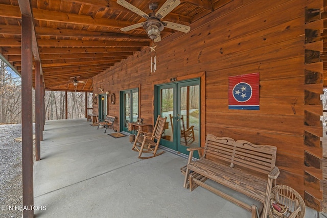 view of patio / terrace with french doors and ceiling fan