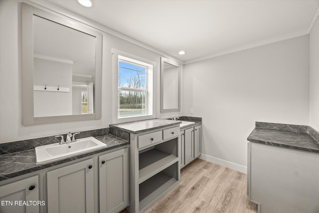 1620 Anna Maria Ln, Cookeville, TN 38501 - full bathroom featuring wood finished floors, two vanities, recessed lighting, and baseboards