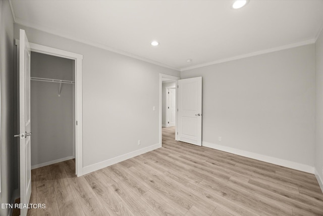 1620 Anna Maria Ln, Cookeville, TN 38501 - unfurnished bedroom featuring ornamental molding, light wood-style flooring, a closet, baseboards, and recessed lighting